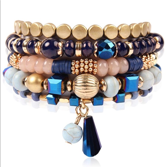 Stacked Bracelets (5) Natural Blues Tassel NWT - Picture 2 of 4